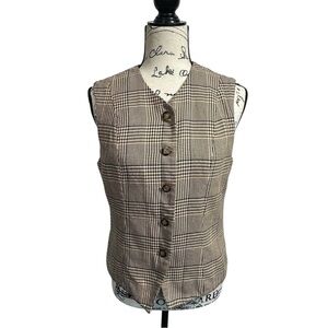 Ruff Hewn Vintage Brown Houndstooth Button Front Waistcoat Vest, M‎ Academia